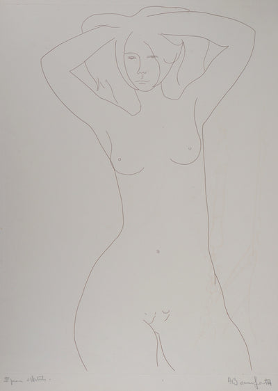 Alain BONNEFOIT : Nu prenant la pose - Gravure