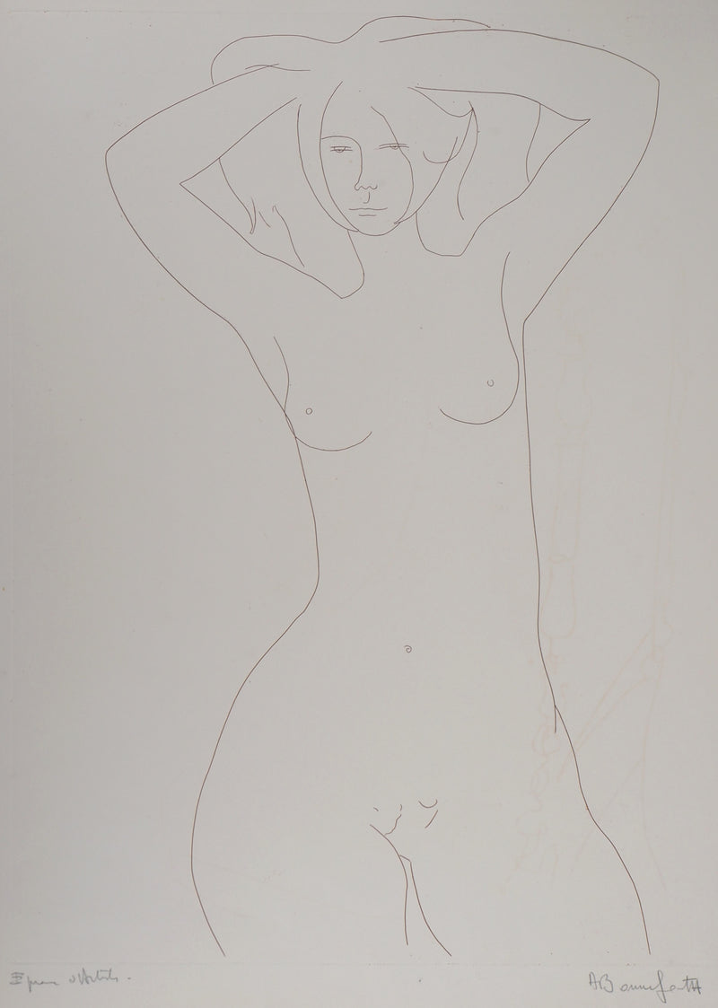 Alain BONNEFOIT : Nu prenant la pose - Gravure