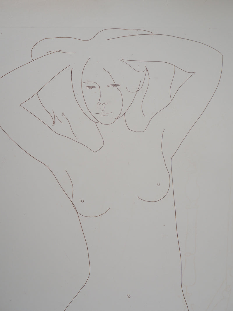 Alain BONNEFOIT : Nu prenant la pose - Gravure (détail)