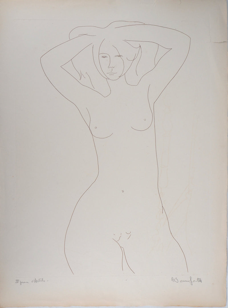 Alain BONNEFOIT : Nu prenant la pose - Gravure (détail)