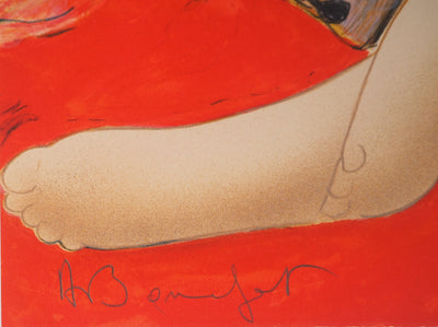 Alain BONNEFOIT : Modèle au fond à fleurs, 1993 - Lithographie (détail)