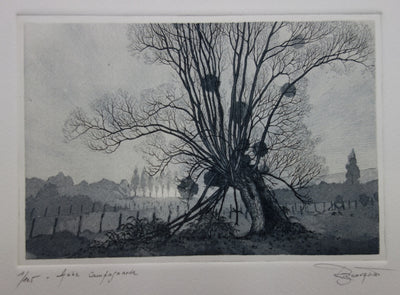 René BONVALOT : Aube campagnarde - Gravure