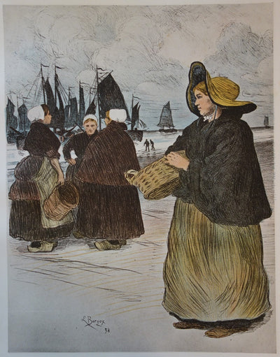 Louis BORGEX : Les Sardinières - Lithographie (détail)
