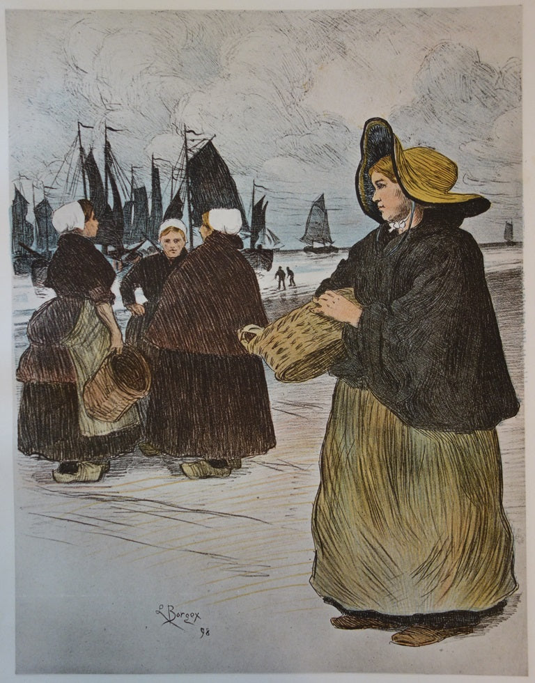 Louis BORGEX : Les Sardinières - Lithographie (détail)