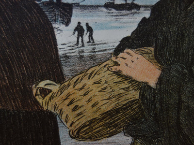 Louis BORGEX : Les Sardinières - Lithographie (détail)