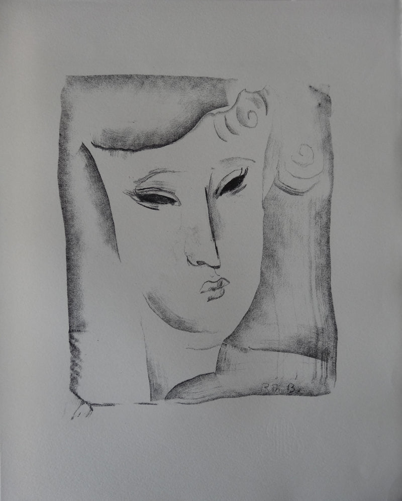 Rodolphe-Théophile BOSSHARD : Portrait cubiste (Ophélie), Lithographie originale (vue générale) - Crédit photo : Galerie Art.Paris