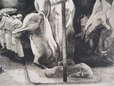 Etienne BOUCHAUD : L'abattoir - Gravure (détail)