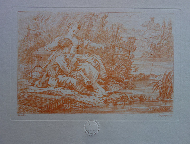 François BOUCHER : Au bord de la rivière - Gravure