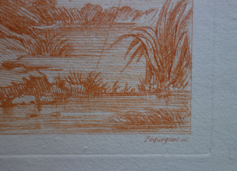 François BOUCHER : Au bord de la rivière - Gravure (détail)