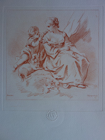 François BOUCHER : Femme assise - Gravure