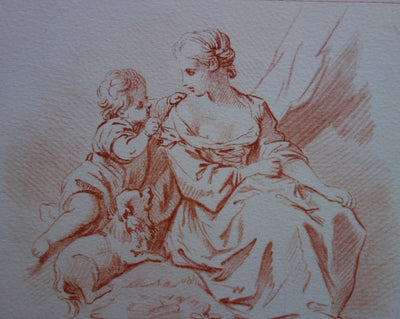 François BOUCHER : Femme assise - Gravure (détail)