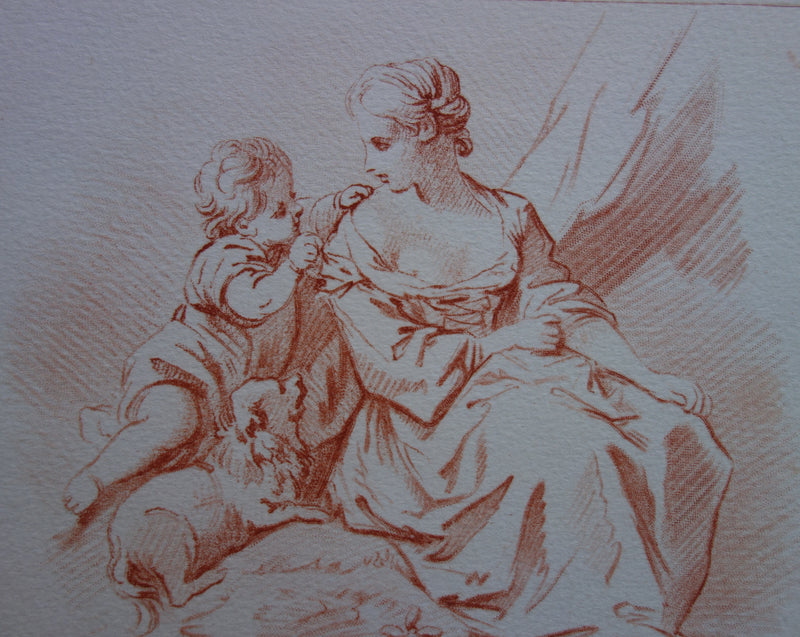 François BOUCHER : Femme assise - Gravure (détail)