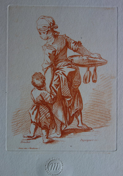François BOUCHER : Mère et fils - Gravure