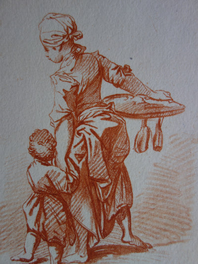 François BOUCHER : Mère et fils - Gravure (détail)