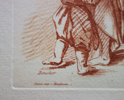 François BOUCHER : Mère et fils - Gravure (détail)