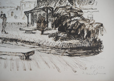 Pierre BOUDET : Le moulin de Vauboyen - Lithographie (détail)