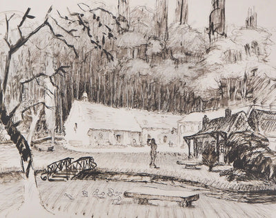 Pierre BOUDET : Le moulin de Vauboyen - Lithographie (détail)