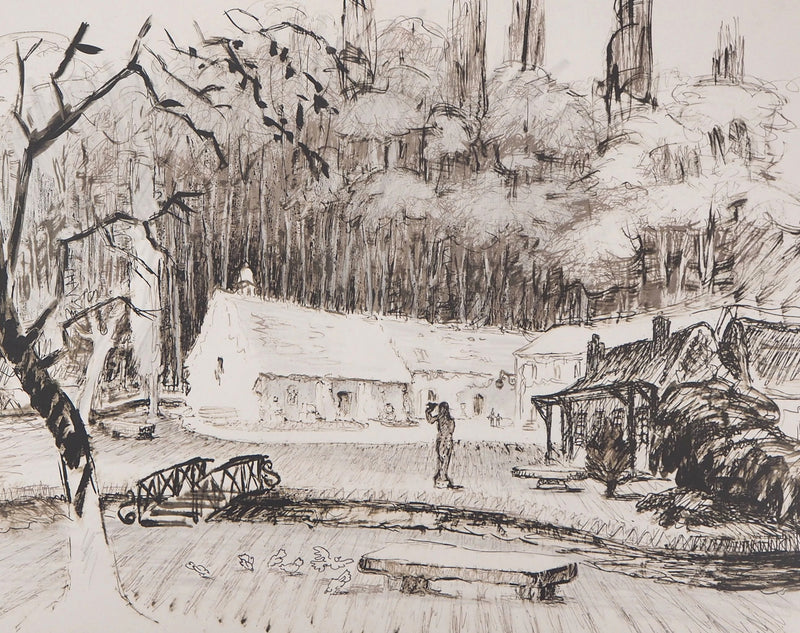 Pierre BOUDET : Le moulin de Vauboyen - Lithographie (détail)