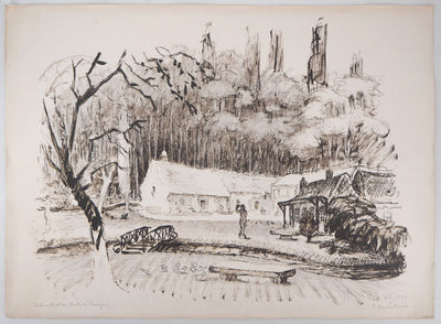 Pierre BOUDET : Le moulin de Vauboyen - Lithographie (détail)
