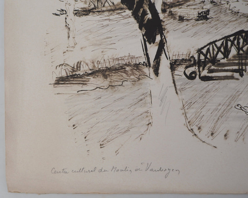 Pierre BOUDET : Le moulin de Vauboyen - Lithographie (détail)
