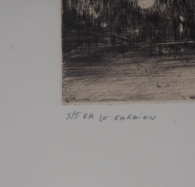 Nicole BOUHARMONT : Le Gardien  - Gravure (détail)