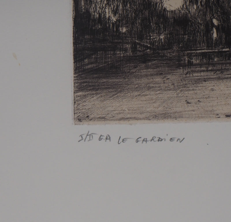 Nicole BOUHARMONT : Le Gardien  - Gravure (détail)