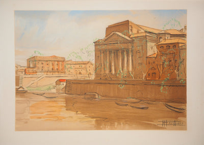 Edouard BOUILLERES : Toulouse : quai de la Daurade, 1954 - Lithographie