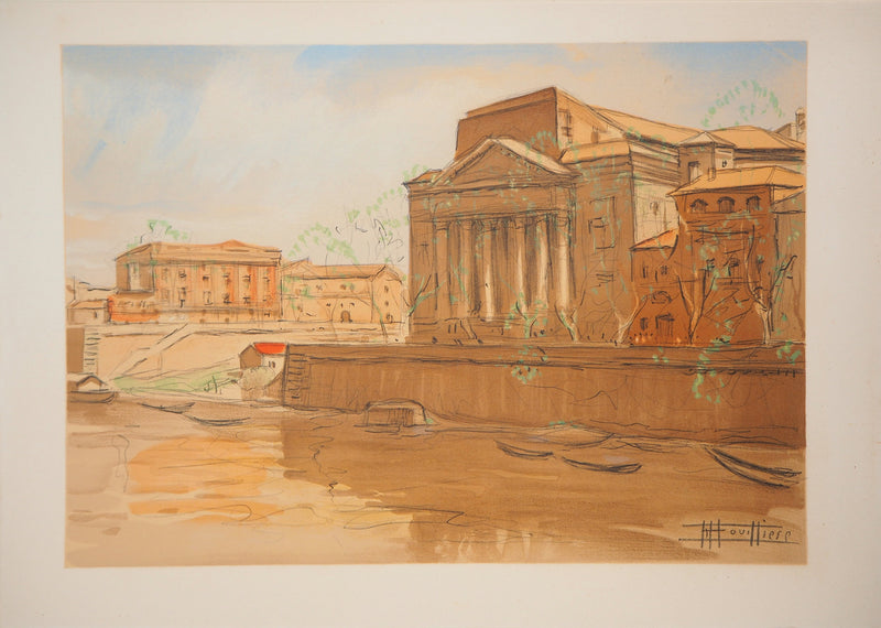 Edouard BOUILLERES : Toulouse : quai de la Daurade, 1954 - Lithographie