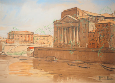 Edouard BOUILLERES : Toulouse : quai de la Daurade, 1954 - Lithographie (détail)