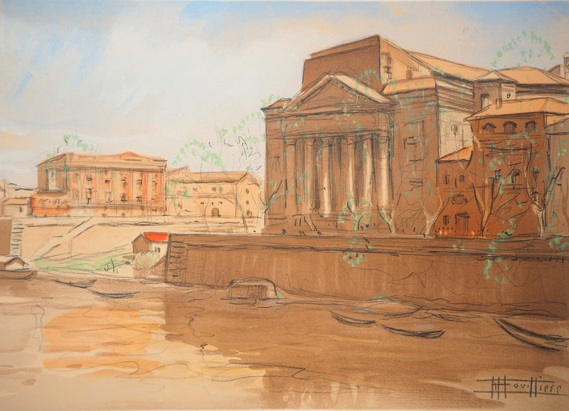 Edouard BOUILLERES : Toulouse : quai de la Daurade, 1954 - Lithographie (détail)