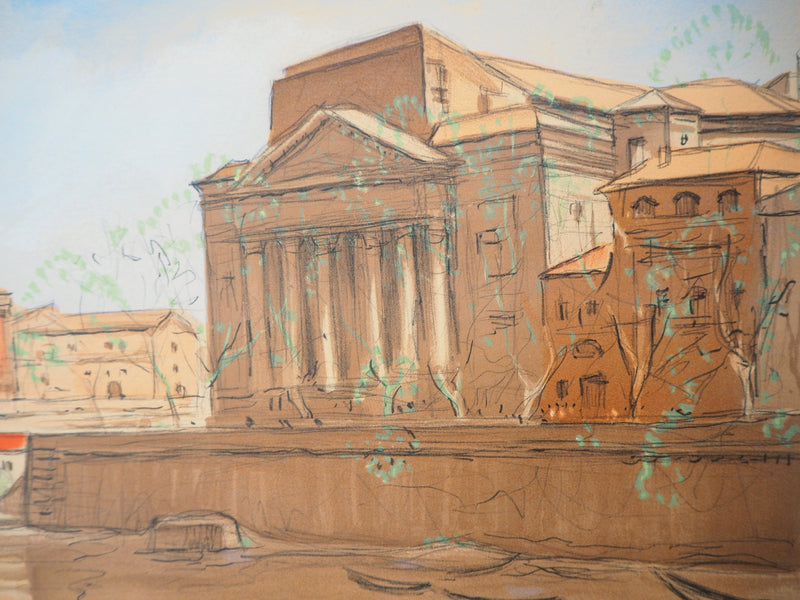 Edouard BOUILLERES : Toulouse : quai de la Daurade, 1954 - Lithographie (détail)