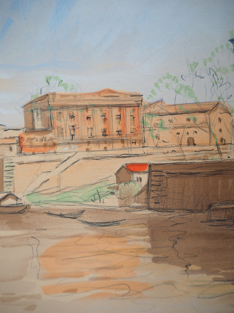 Edouard BOUILLERES : Toulouse : quai de la Daurade, 1954 - Lithographie (détail)