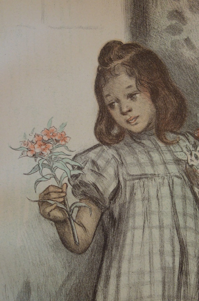 F. BOUISSET : Bouquetière - Lithographie (détail)