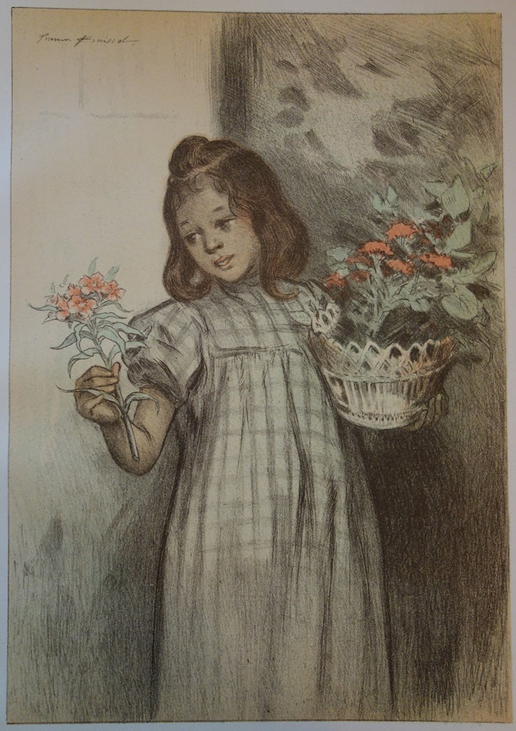 F. BOUISSET : Bouquetière - Lithographie (détail)