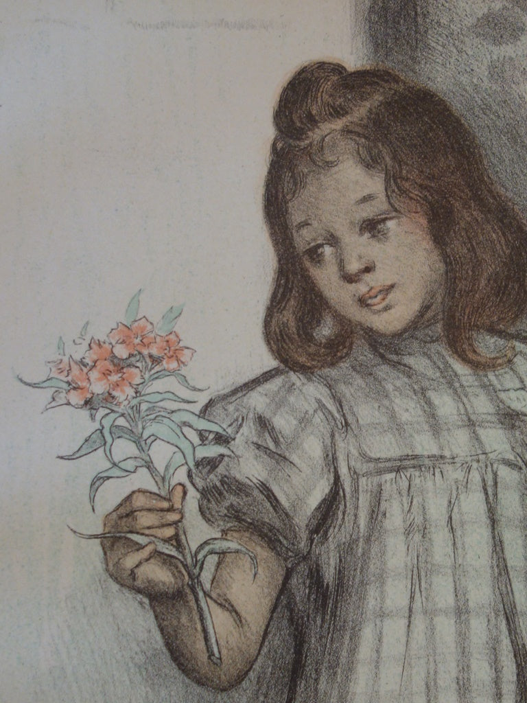 F. BOUISSET : Bouquetière - Lithographie (détail)