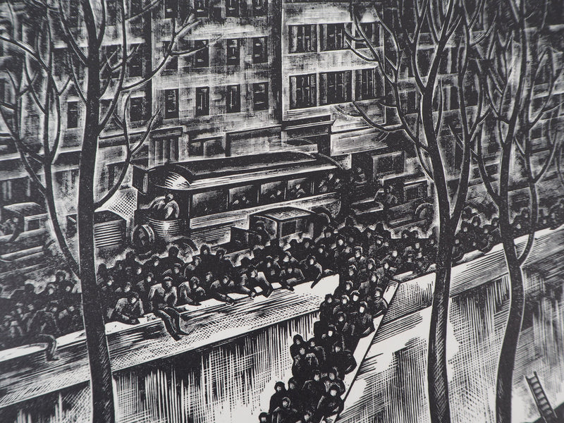 Jacques BOULLAIRE : Quais de la Seine (La Noyée), 1927 - Gravure sur bois (détail)
