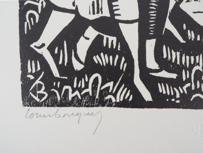 Louis BOUQUET : La promenade animée, 1921 - Gravure sur bois (détail)