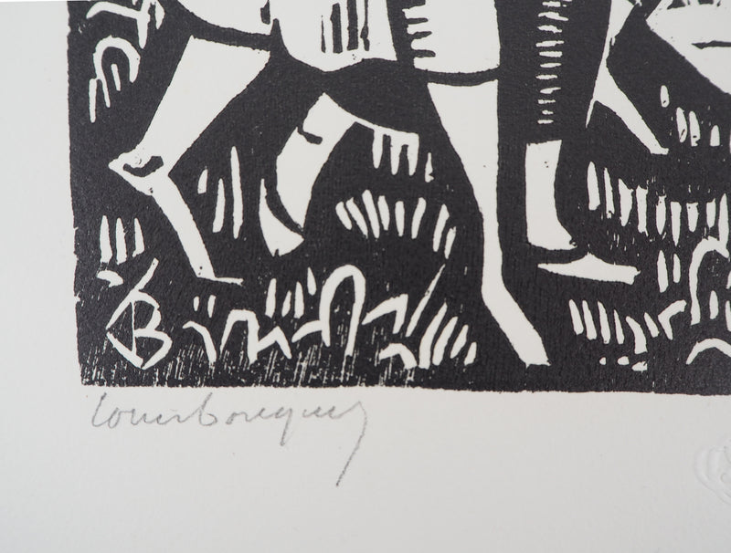 Louis BOUQUET : La promenade animée, 1921 - Gravure sur bois (détail)