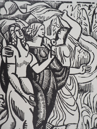 Louis BOUQUET : La promenade animée, 1921 - Gravure sur bois (détail)