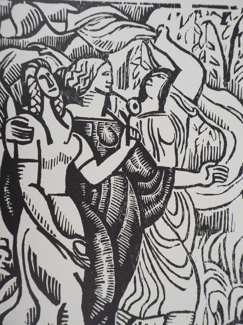 Louis BOUQUET : La promenade animée, 1921 - Gravure sur bois (détail)