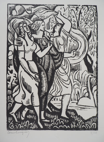 Louis BOUQUET : La promenade animée, 1921 - Gravure sur bois (détail)