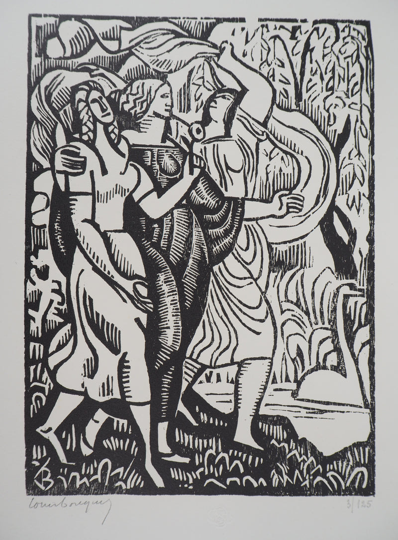 Louis BOUQUET : La promenade animée, 1921 - Gravure sur bois (détail)