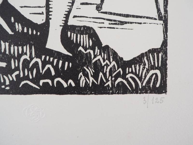 Louis BOUQUET : La promenade animée, 1921 - Gravure sur bois (détail)