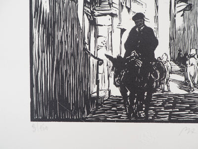 Paul Adrien BOUROUX : Corse, Rue à Bonifacio, 1926 - Gravure sur bois (détail)
