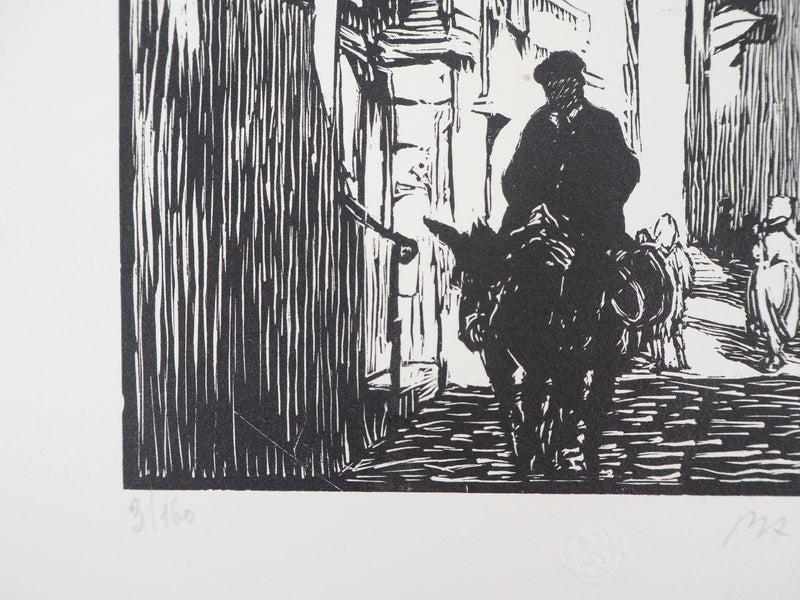 Paul Adrien BOUROUX : Corse, Rue à Bonifacio, 1926 - Gravure sur bois (détail)