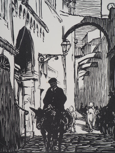 Paul Adrien BOUROUX : Corse, Rue à Bonifacio, 1926 - Gravure sur bois (détail)
