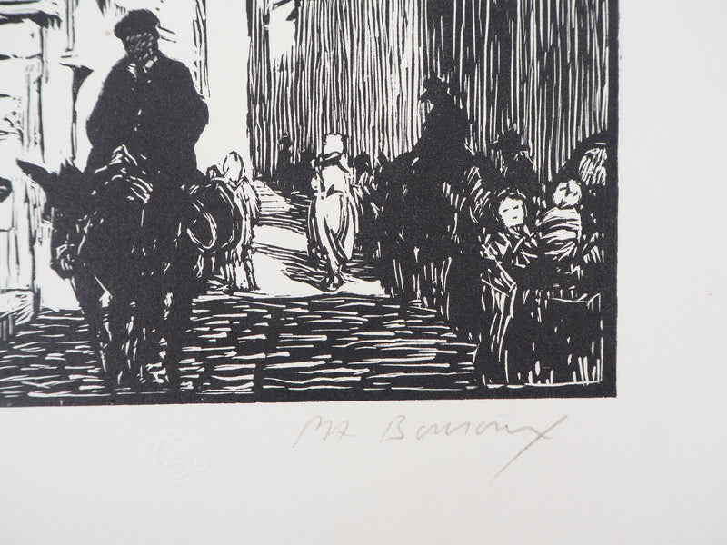 Paul Adrien BOUROUX : Corse, Rue à Bonifacio, 1926 - Gravure sur bois (détail)
