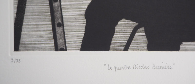 Louis BOURSIER : Le Peintre Nicolas Berinière - Gravure (détail)
