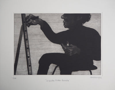 Louis BOURSIER : Le Peintre Nicolas Berinière - Gravure (détail)
