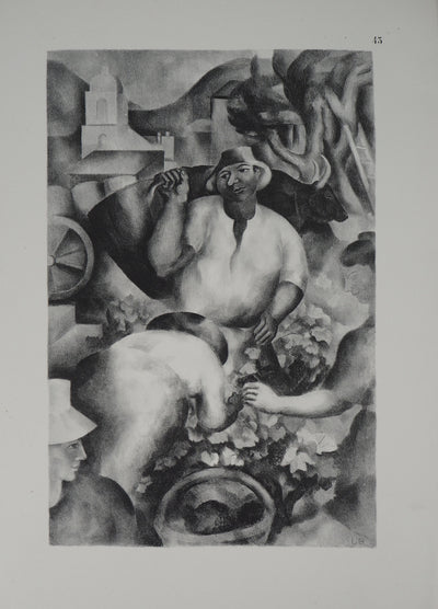 Jean-Louis BOUSSINGAULT : Les vendanges - Lithographie